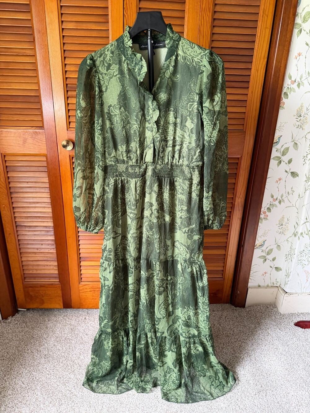 NWT Clover & Sloane Green Multicolor Paisley Floral Maxi Dress Size Small